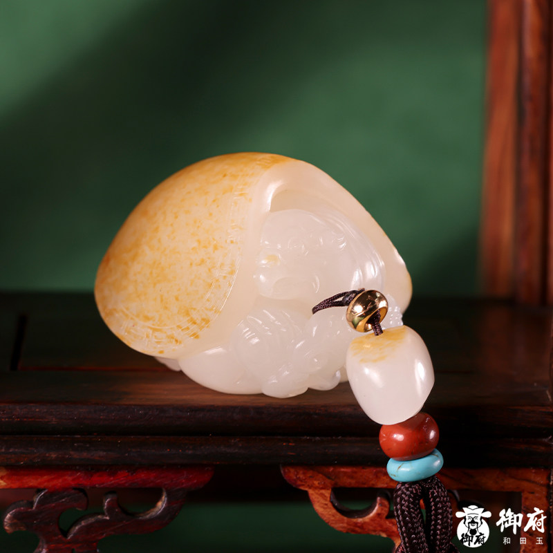 【御府】新疆和田玉洒金皮白玉籽玉挂件 龙龟 49克