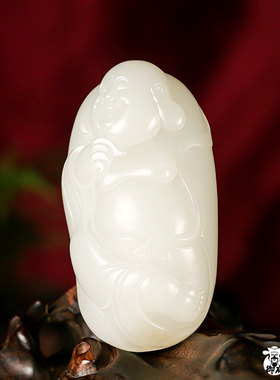 【御府】新疆和田玉黄皮一级白玉籽玉把件 欢喜弥勒106.1克