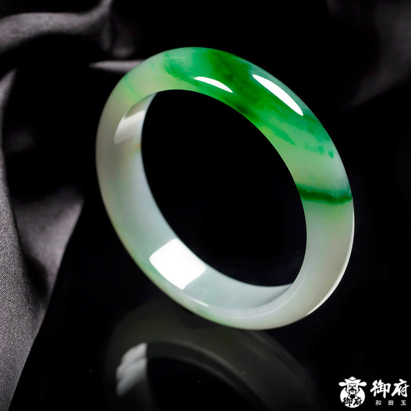 【御府】缅甸翡翠A货冰种飘绿正品天然玉石玉镯女平安镯手镯55mm