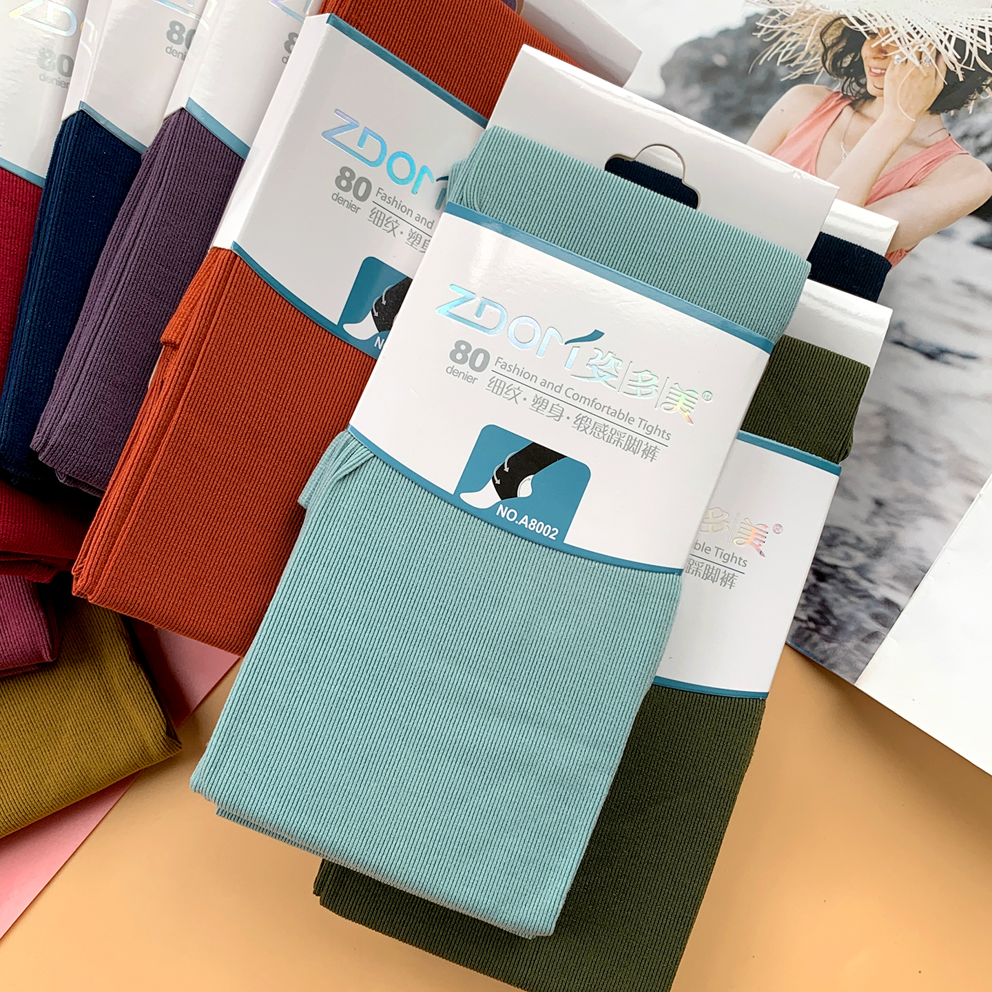 姿多美竖条纹显瘦踩脚袜春秋中厚