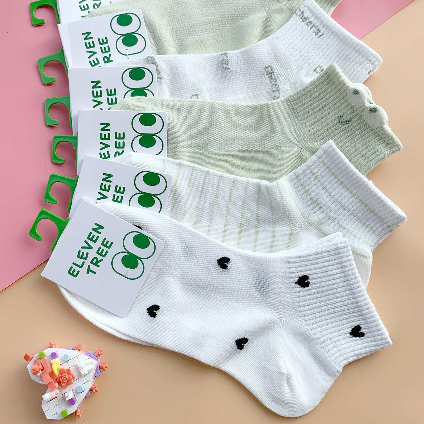 6002绿色系短袜女学生卡通棉袜子女夏薄款爱心型白色短款网眼夏季