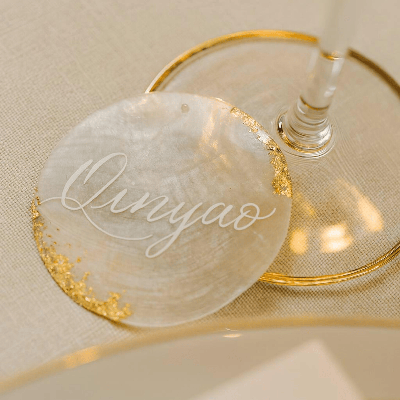 天然贝母片婚礼宾客姓名卡席位卡