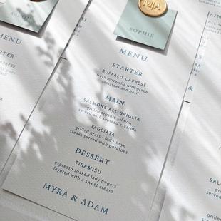 高级感订婚礼菜单席位感谢卡结婚宴会西式姓名卡座位桌卡定制Menu