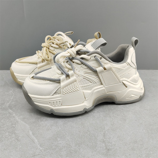 显脚小舒适 女浅口圆头网面透气防滑休闲运动鞋 断码 撤柜真皮老爹鞋