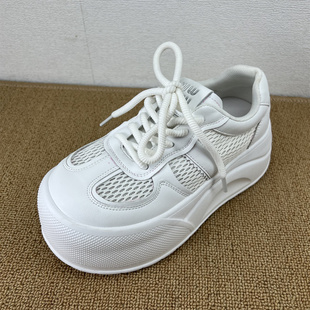 撤柜真皮女鞋厚底增高小白鞋夏季透气网面松糕底休闲运动鞋老爹鞋