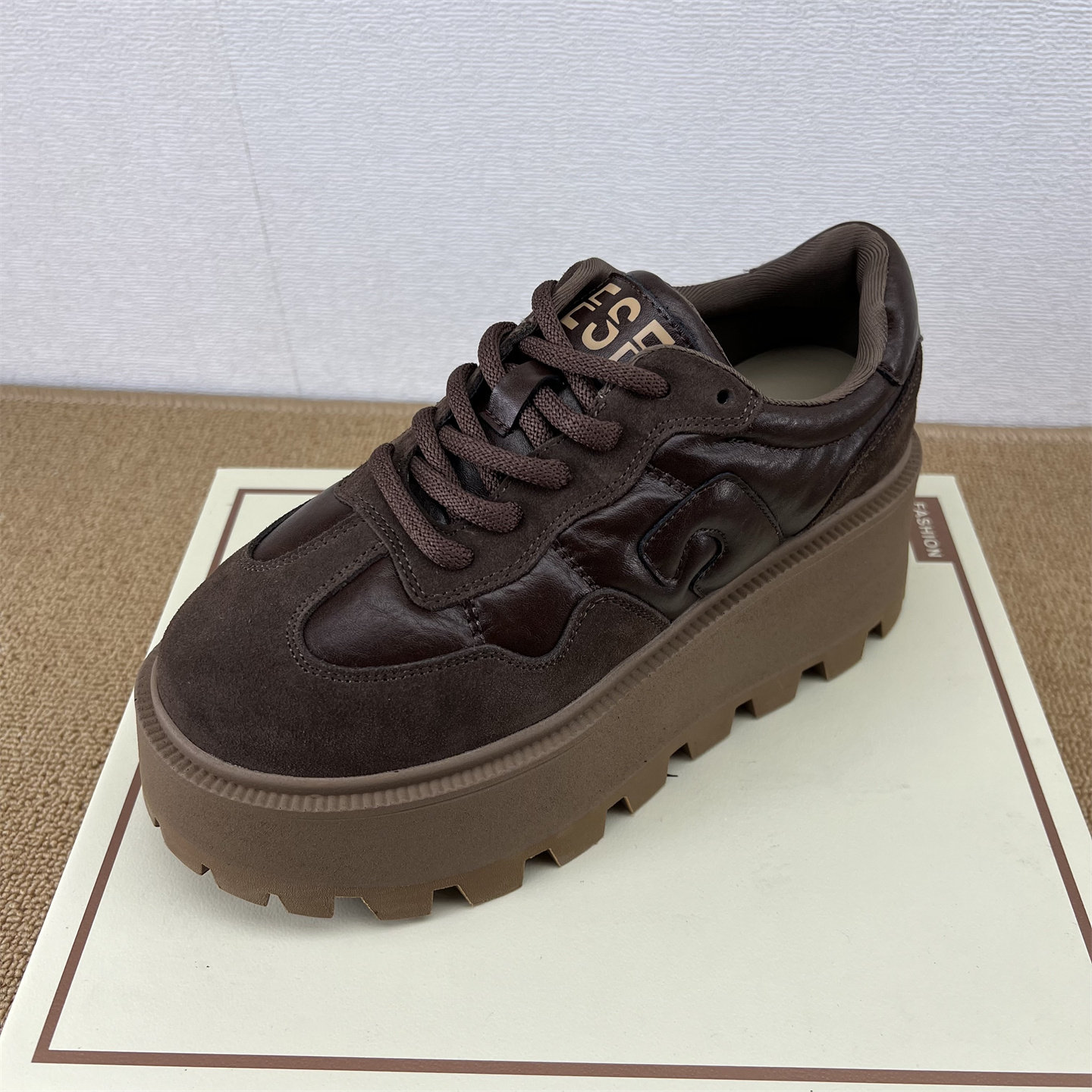 复古厚底休闲鞋女真皮系带松糕鞋百搭舒适增高老爹鞋圆头板鞋潮流,女鞋,休闲板鞋,淘宝优惠券,粉丝福利购,淘宝优惠卷