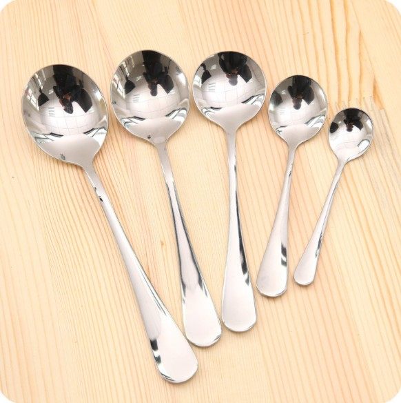 加厚不锈钢圆尖勺子咖啡勺吃饭茶匙汤匙西餐饭勺儿童勺调羹