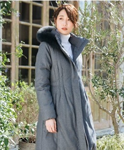 日本原单 新款高端纯羊毛修身保暖长款气质羽绒服女外套上衣