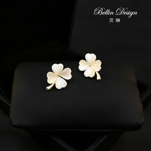 3167 高档四叶草胸针领针女别针幸运草防走光扣猫眼石固定衣服衬衫