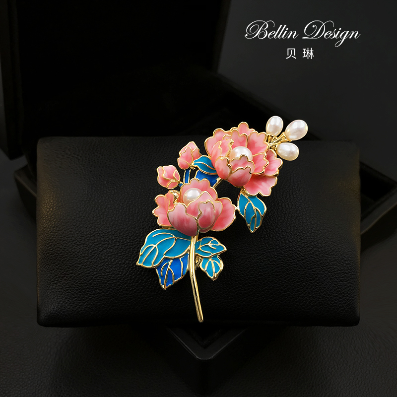 轻奢国花牡丹珍珠胸针高档精致时尚西装配饰品设计感小众胸花5730