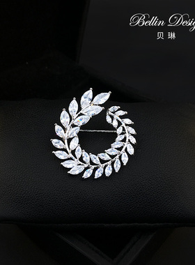 高档水晶麦穗西服胸针小香风毛衣配饰开衫披肩扣别针气质胸花3157