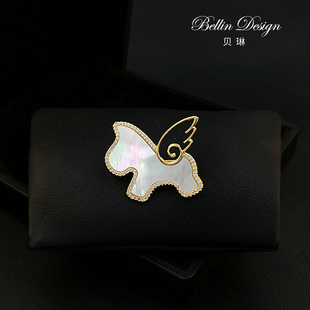 可爱生肖马年胸针贝壳奢华高级感开衫 胸花西服配饰品6024 别针时尚