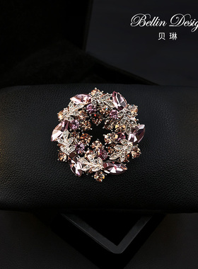 紫金花复古胸针高档女气质优雅水晶胸花时尚精致百搭别针配饰3707