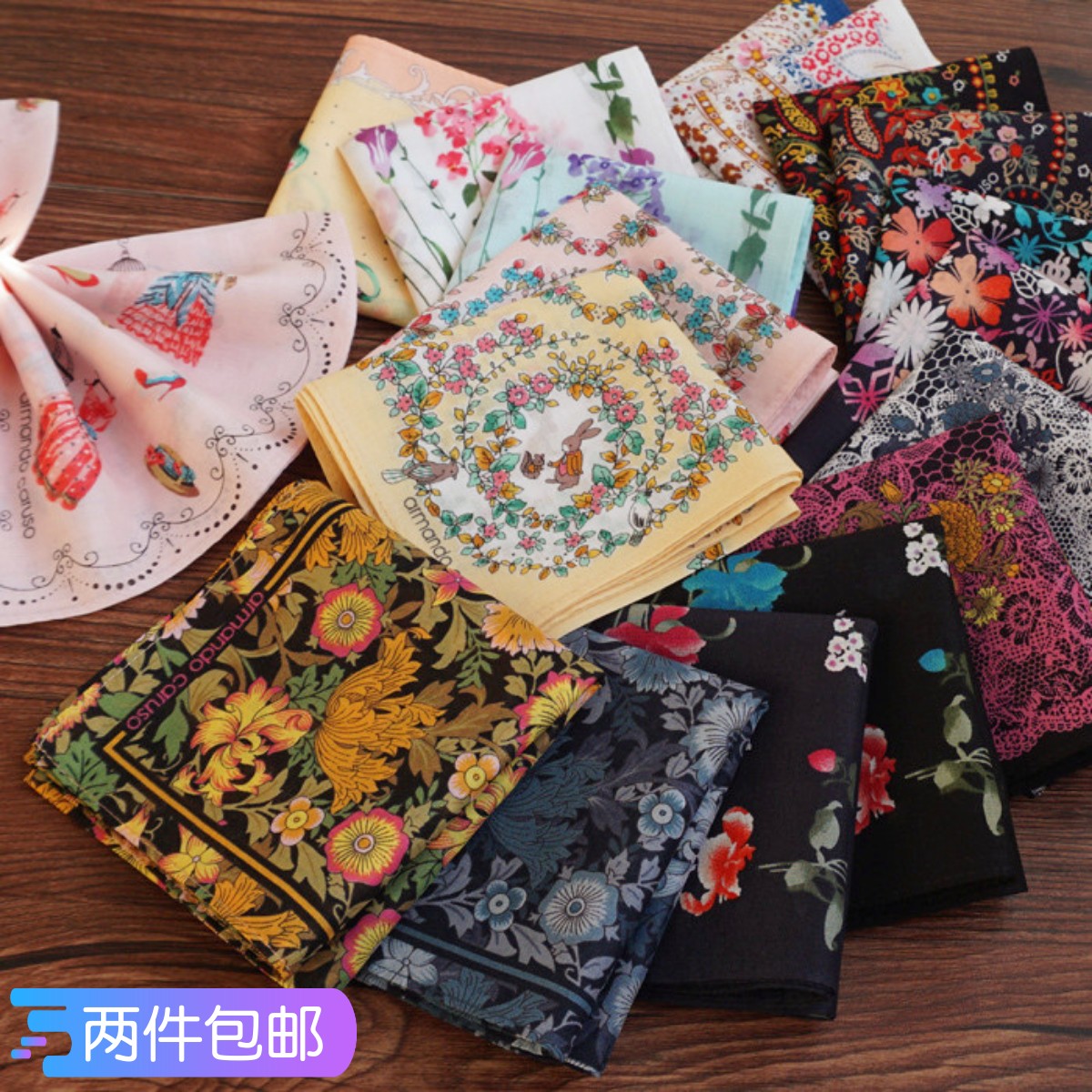 日本印花轻薄吸水优雅淑女手帕