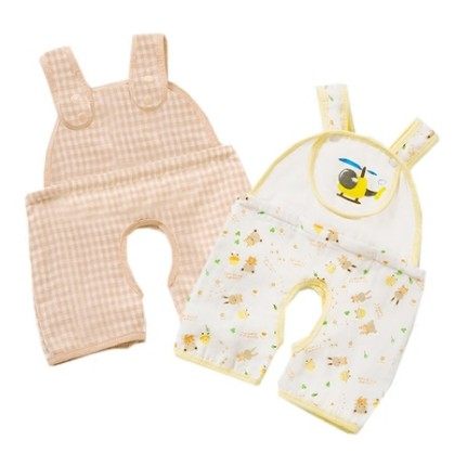 夏季新到彩棉款背带裤 婴幼儿防护着凉肚围宝宝背带纱布连腿肚兜