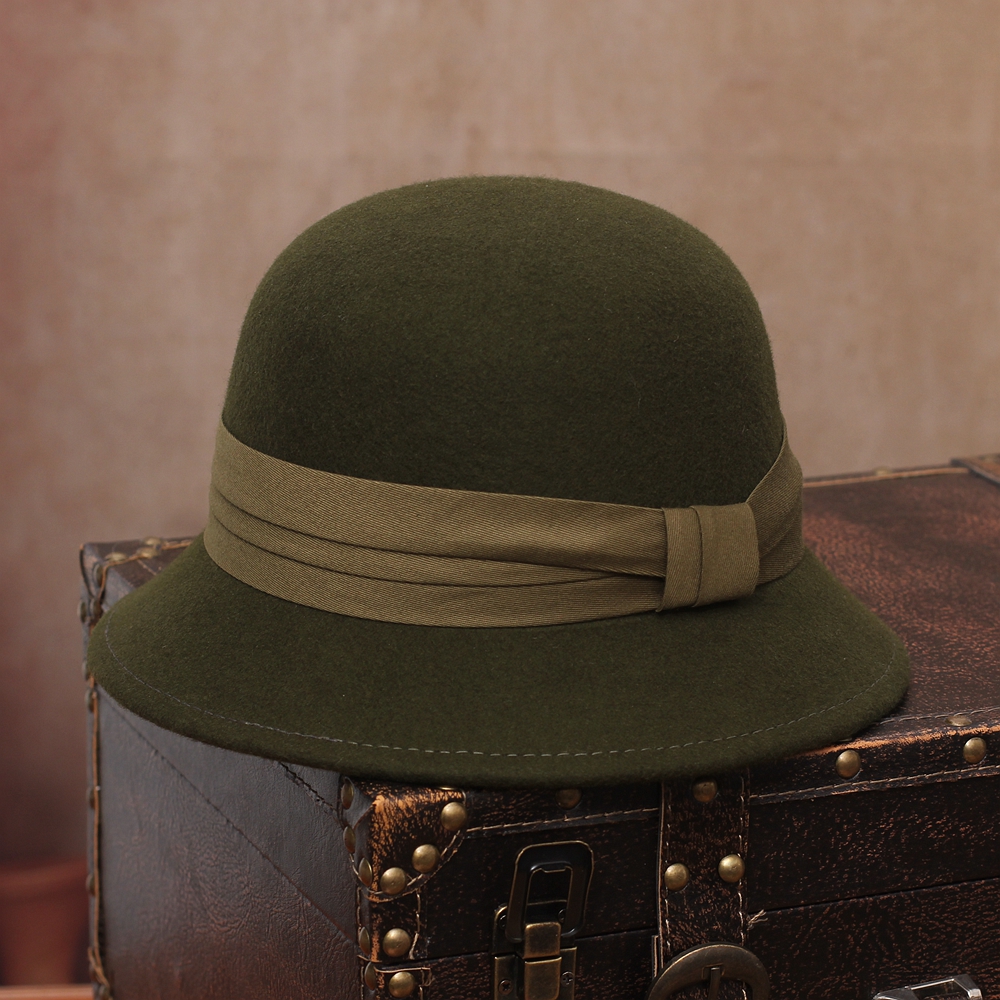 秋冬法式复古礼帽赫本风百搭优雅羊毛呢渔夫帽时尚白色款名媛盆帽