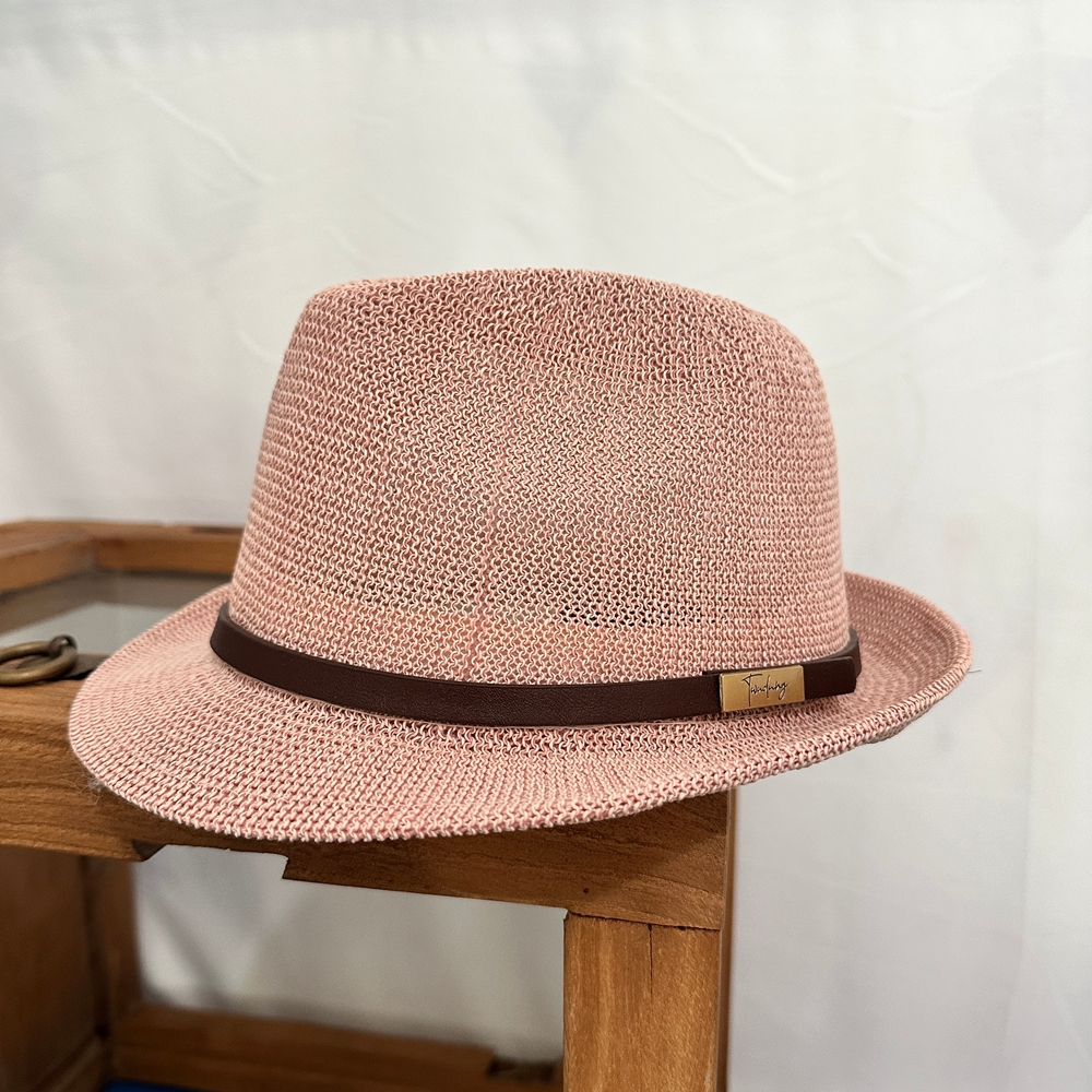 粉色夏季新款礼帽遮阳男女复古欧美时尚草帽子沙滩度假爵士帽透气