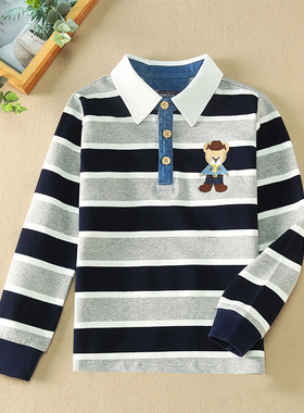 儿童长袖t恤宽松条纹polo衫男童秋装休闲男童秋衣单件上衣纯棉春6