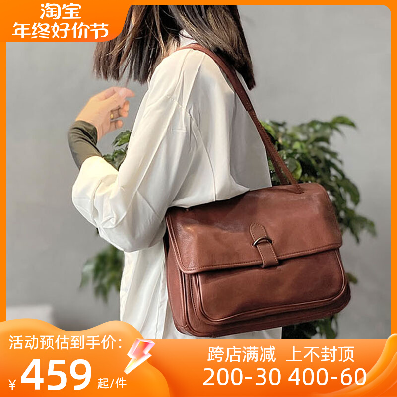 格林小镇复古女包2023年秋冬新款大容量牛皮包单肩斜挎包真皮女包