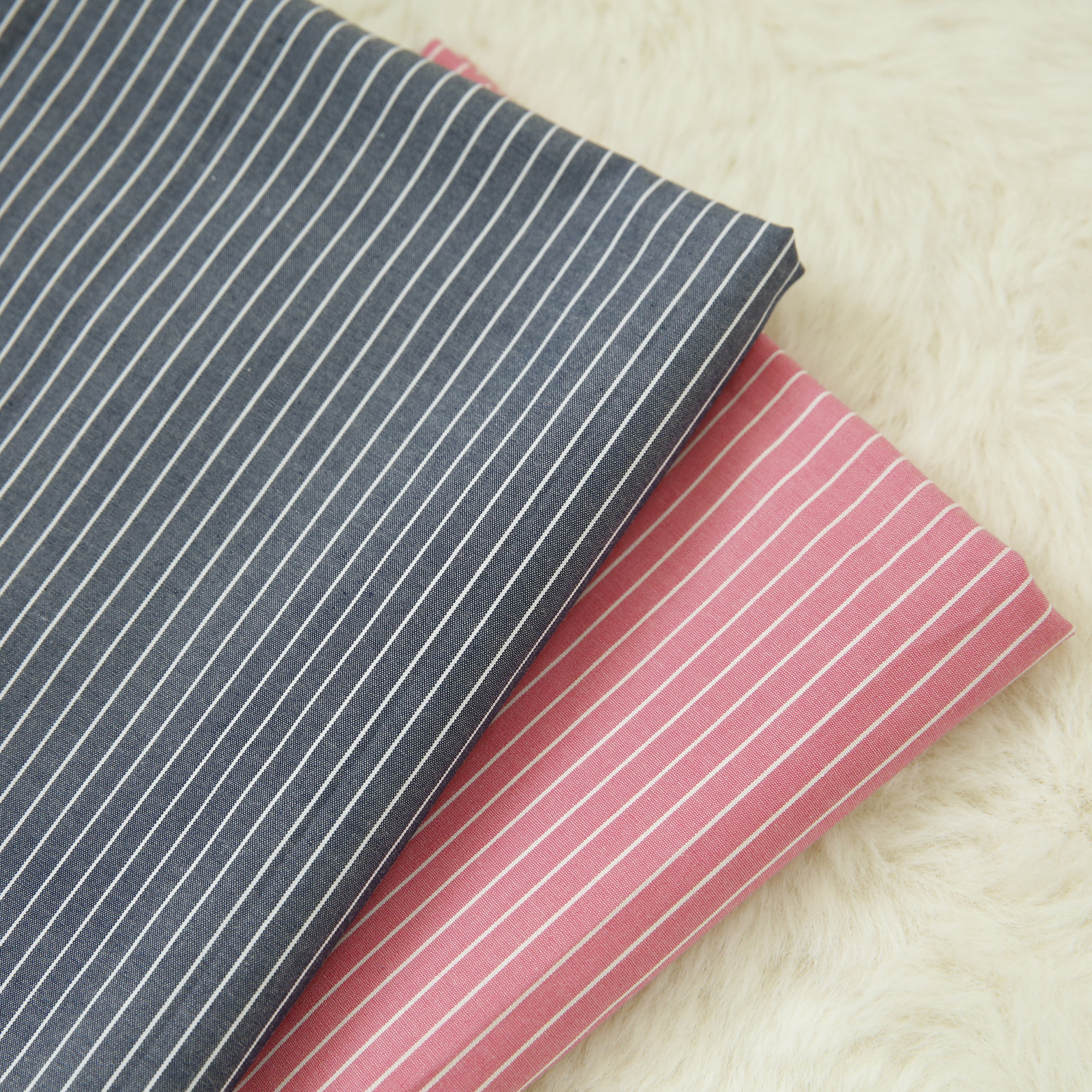 奈美家日本进口深蓝玫红条纹色织纯棉布组手工DIY服装衬衫面料
