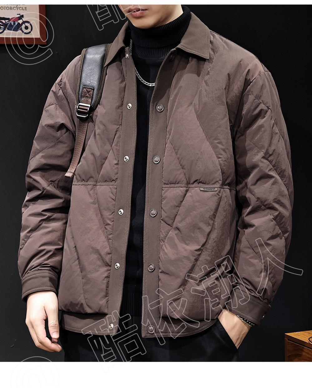 2025新款羽绒服男士外套秋冬潮牌翻领拼接轻薄白鸭绒美式复古大码