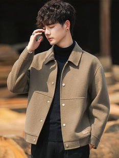 秋冬季双面羊毛呢子大衣男短款翻领休闲羊绒夹克外套男装高端潮流