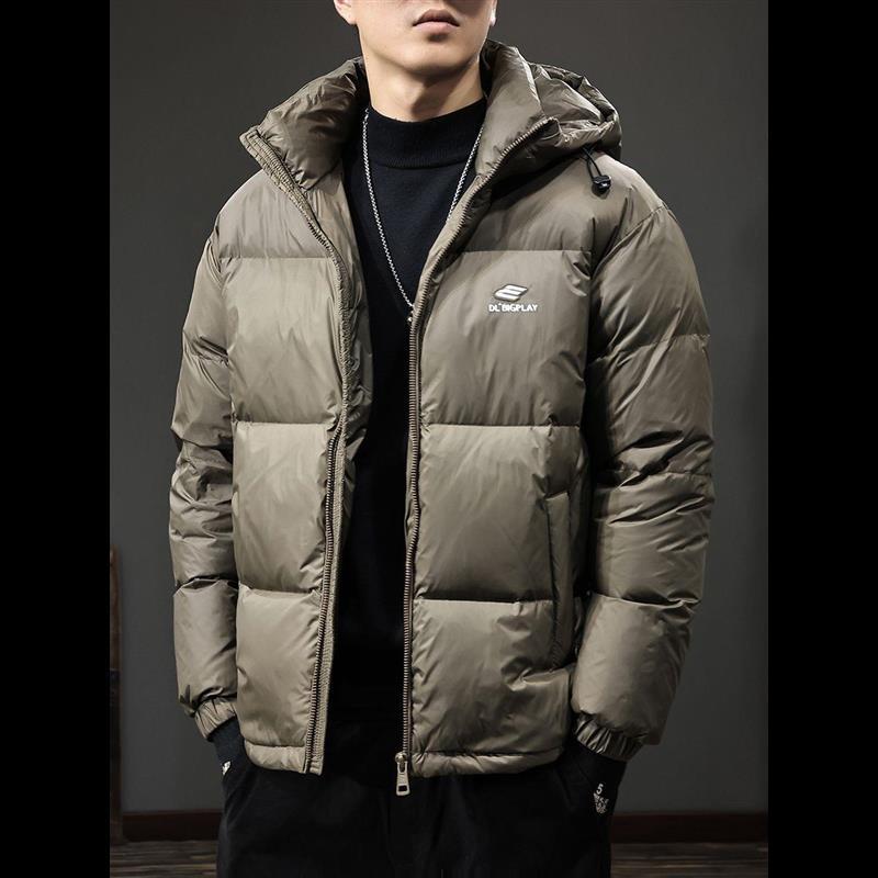 冬季90鸭绒防寒羽绒服男连帽大码2025新款短款秋冬保暖面包服外套