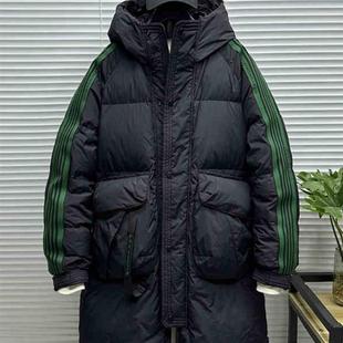 中长款羽绒服男青少年2023冬季新潮条纹高中学生抗寒加大码衣派克