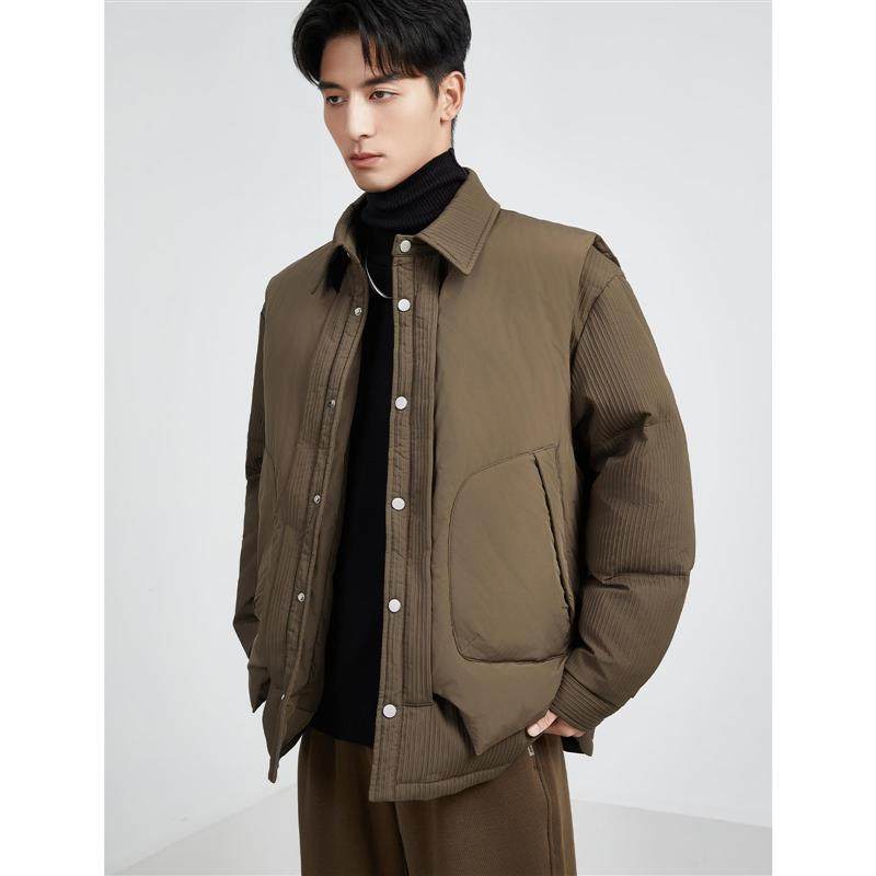 男装轻薄款羽绒服男2025新款秋冬季可脱卸马甲拼接保暖保暖外套潮