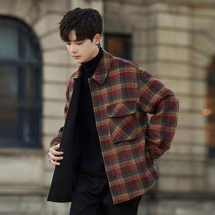 双面格子羊绒羊毛呢子大衣衬衫2025冬新款休闲短款打底痞帅外套