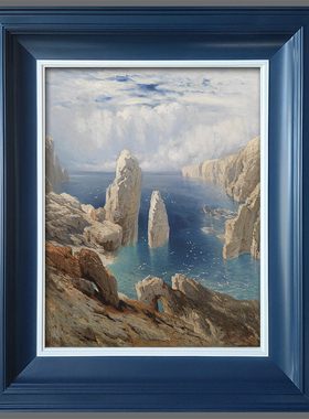 油画装裱实木框蓝色白色外框中式挂画框定做水彩框照片相框简约