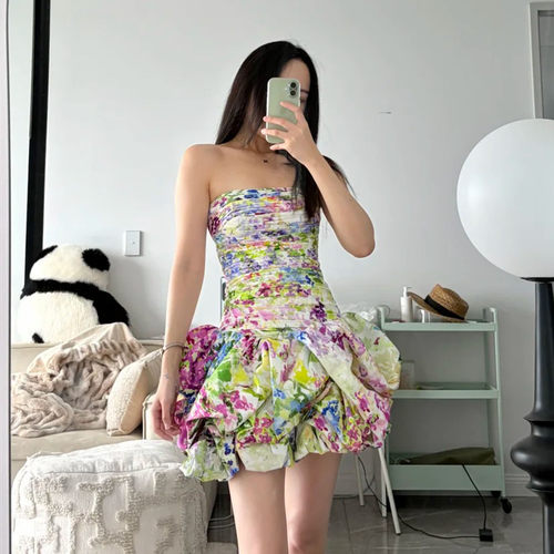 Z家春夏高端定制抹胸花苞连衣裙