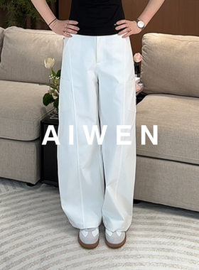 【AIWEN/艾芠】春款高腰显瘦百搭直筒休闲裤女KM-C60156