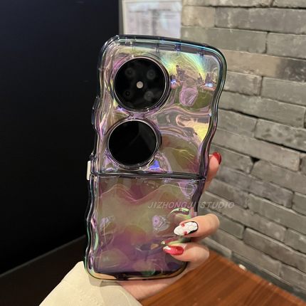 【高级感】波浪陨石纹折叠炫彩透色黑适用华为pocket2手机壳p50折叠zflip6/5女oppon3新款N2 flip米Xflip外壳