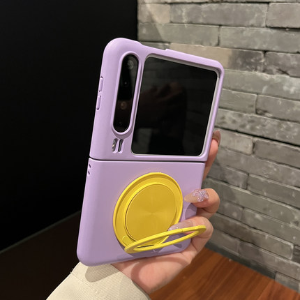 【高级感】磨砂浅紫圆形支架适用华为purax手机壳pocket 2两件套p50折叠novaflip个性Vflip女N3flip硬壳Xflip