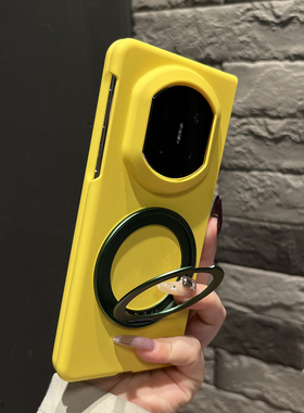 【带支架】小众原创黄色金属旋转支架适用华为matex7手机壳mateX6翻盖X5/X3防摔女findN5简约magicV5新款外壳