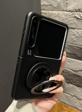【高级感】超薄黑色圆形支架适用华为puraX手机壳pocket2可折叠zflip7女findN3 flip简约Razr50ultra肤感潮流