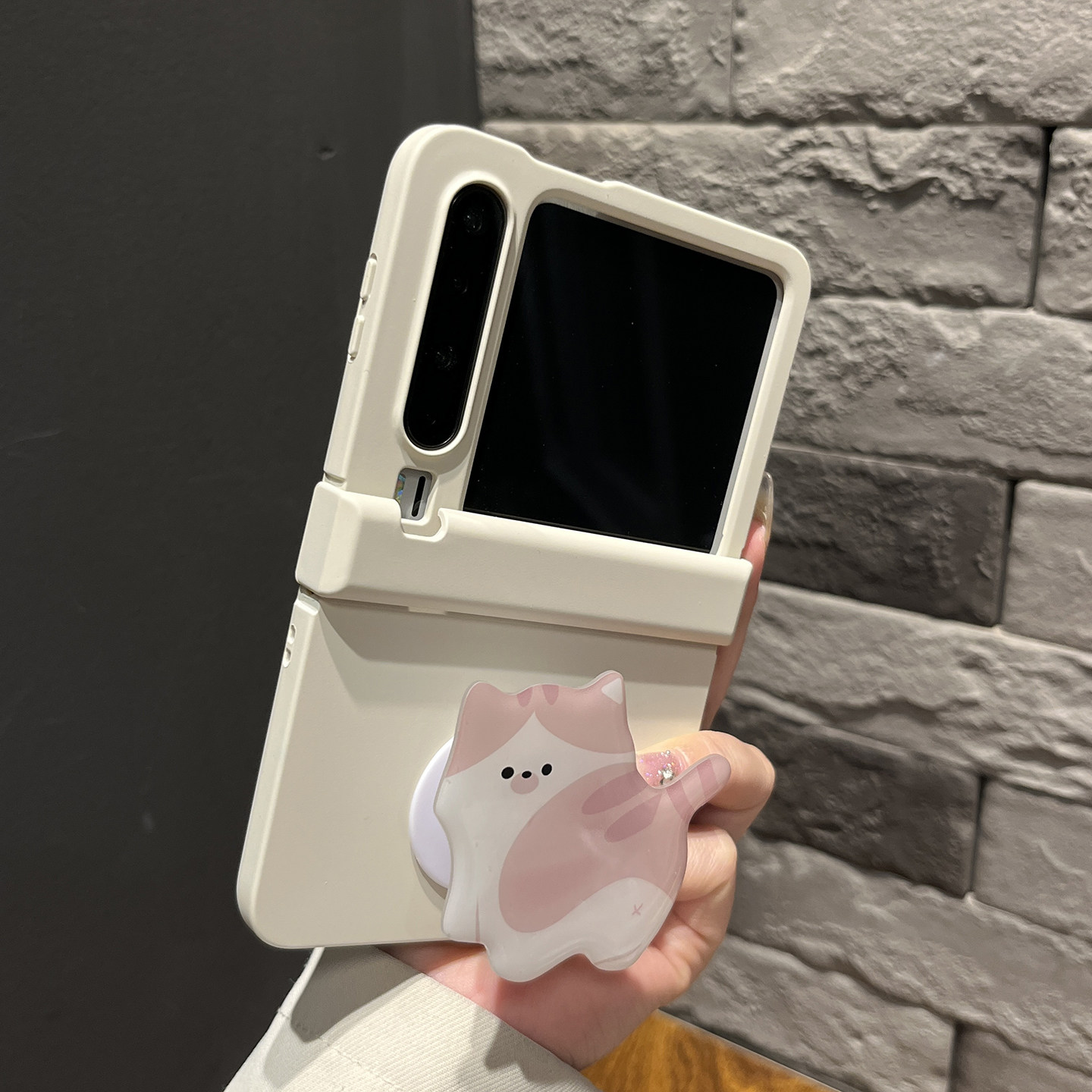 【高级感】中轴古董白转身猫支架适用华为puraX手机壳pocke