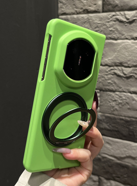 【带支架】新款肤感草绿色金属旋转支架适用华为matex7手机壳mateX6翻盖X5/X3防摔女findN5简约magicV5保护套