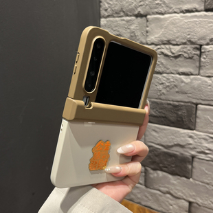 ins风中轴拼色棕白公主请发财适用华为purax手机壳pocketS折叠zflip7防摔Vflip女N3flip气质razr60 高级感