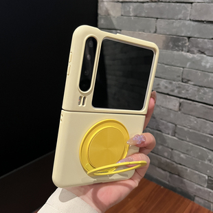Vflip2女N3flip硬壳Xflip2潮 磨砂奶黄圆形支架适用华为purax手机壳pocket2两件套折叠novaflip个性 高级感