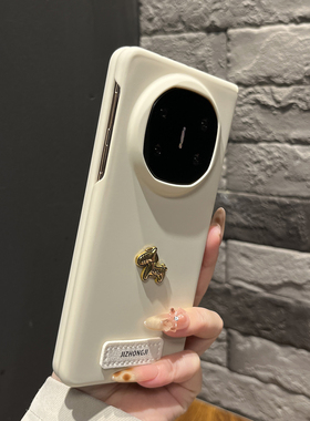 【高级感】超薄折叠两件套古董白色金属小马适用华为mateX7手机壳X6/X5翻盖防摔magicV5女小众findN5时尚外壳