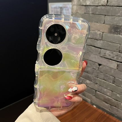 【高级感】波浪陨石纹折叠炫彩透色白适用华为pocket2手机壳p50可折叠zflip6/5/4荣耀Vflip女N2flip新品Xflip