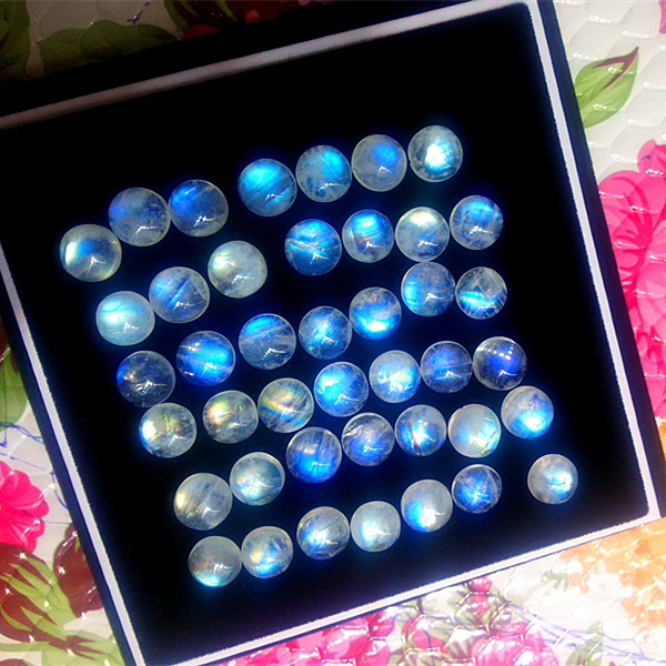 天然蓝、彩月光石戒面吊坠耳钉