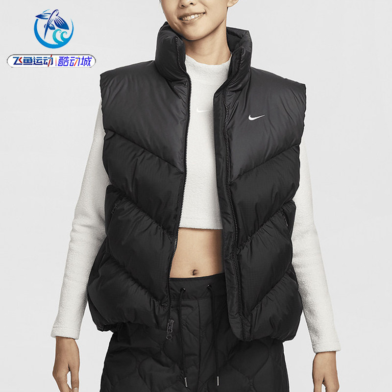 耐克Nike 女士冬季保暖刺绣拒水宽松立领羽绒马甲HF7897-004-010