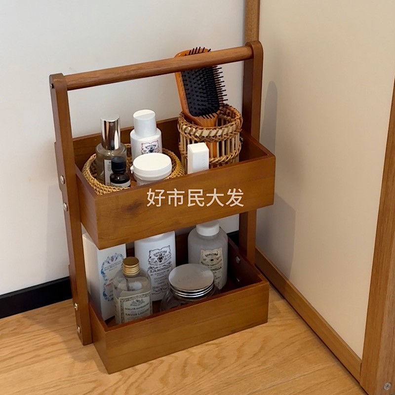 好市民大发 双层实木置物架多层厨房卫生间收纳架零食果蔬储物筐