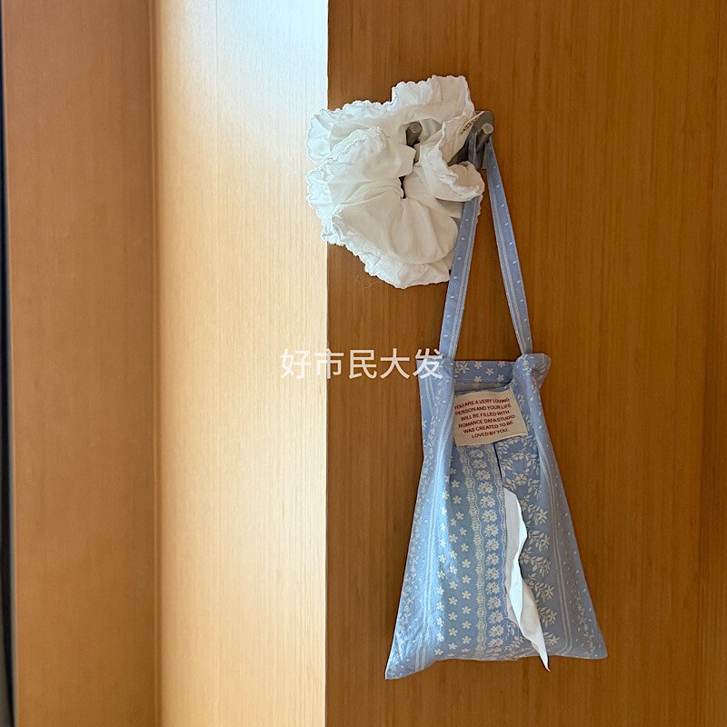 好市民大发 自制蓝色系碎花清新少女精致棉质可挂纸巾袋抽纸袋ins图片