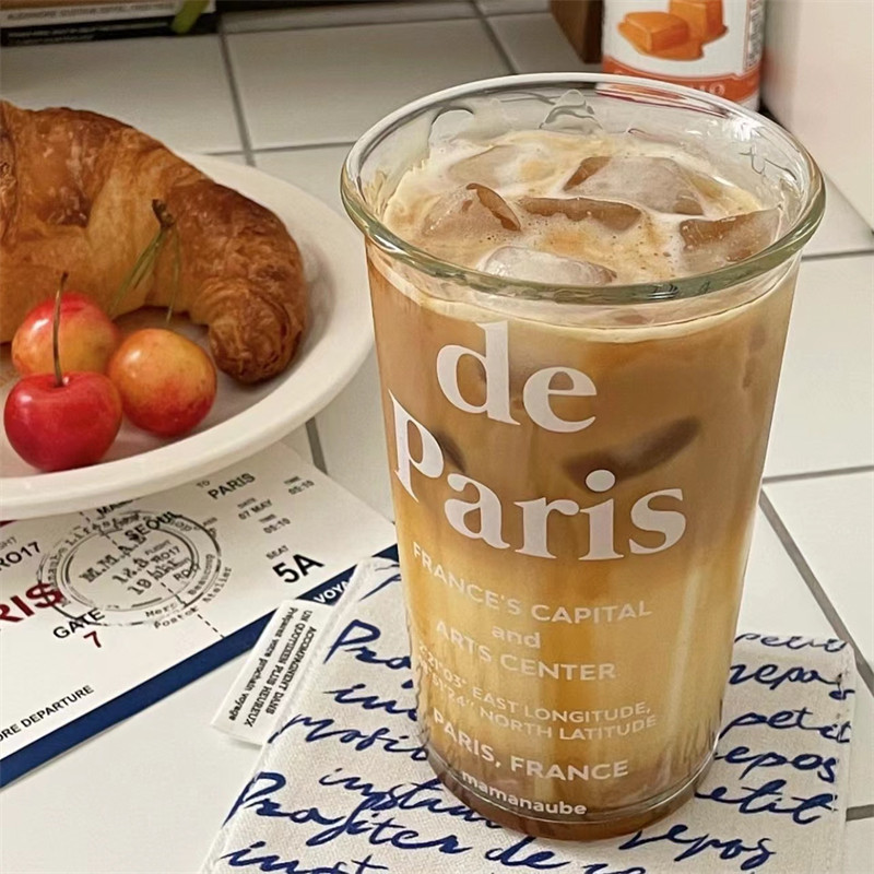 好市民大发 ins款法文字母印花咖啡牛奶果汁玻璃杯新款