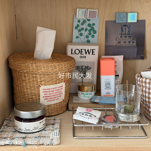 好市民大发 田园风高颜值居家纸巾收纳盒抽纸收纳筒 自制草编日式