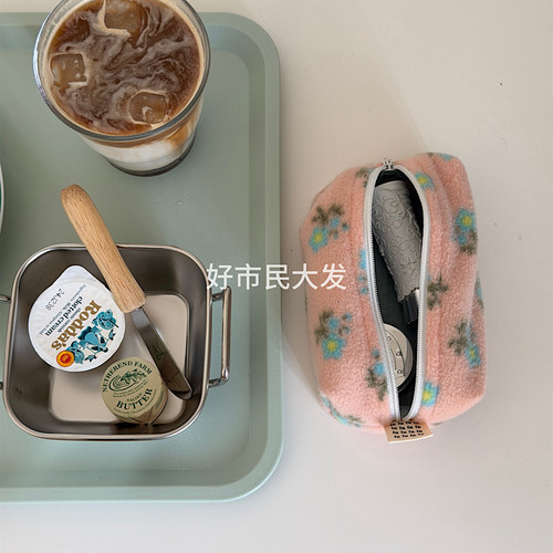 好市民大发 自制BM风毛呢拼色便携式ccd收纳包口红气垫旅行洗漱包